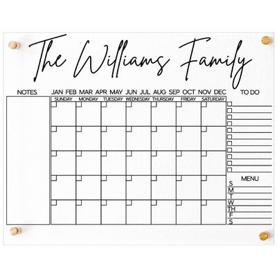 Acrylic Family Wall Calendar - Personalized Calendar - Glass Calendar For Wall - Large Acrylic Calendar - 2025 Calendar Wall - White Board Calendar Dry Erase - ADHD Planner for Adults
