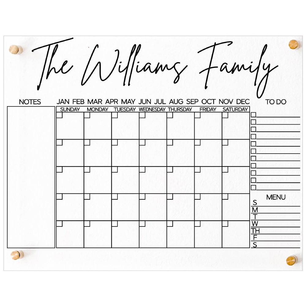 Acrylic Family Wall Calendar - Personalized Calendar - Glass Calendar For Wall - Large Acrylic Calendar - 2025 Calendar Wall - White Board Calendar Dry Erase - ADHD Planner for Adults