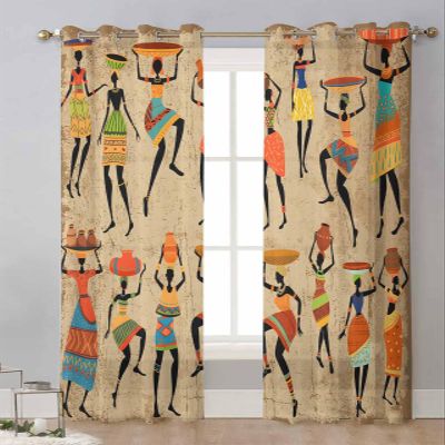 African Women Sheer Curtains 72 Inch Length 2 Panels Set Curtain Drapes for Kitchen,Bedroom,Living Room,Hallway,Sliding Door,Bathroom Window Panel,Retro Native American Indian Ethnic Bohemian 104x72