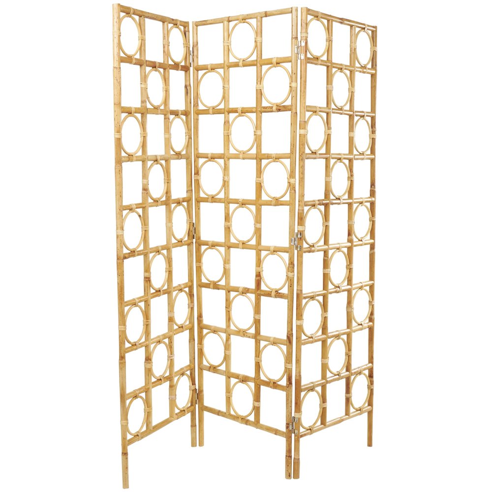 Deco 79 Rattan Geometric Handmade Partition Room Divider Screen Woven Geometric 3 Panel Privacy Screen with Open Frame Design, Room Partition 61" x 13" x 71", Brown