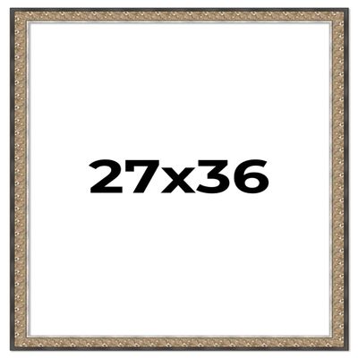 Poster Palooza 27x36 Frame Ornate Silver Solid Pine Wood Picture Frame with UV Acrylic Plexiglass, Foam Board Backing & Hanging Hardware Included
