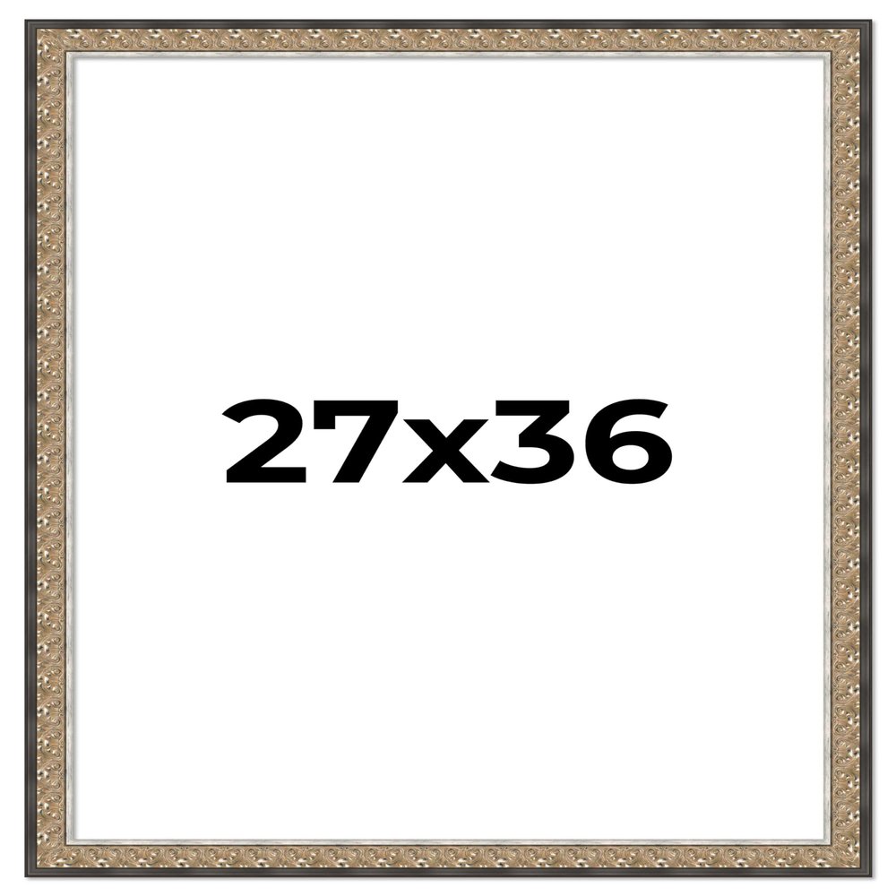 Poster Palooza 27x36 Frame Ornate Silver Solid Pine Wood Picture Frame with UV Acrylic Plexiglass, Foam Board Backing & Hanging Hardware Included