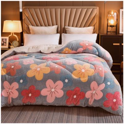 ZTGL Autumn and Winter Double Sided Velvet Duvet, Soft Warm Comforter Core, Thick and Warm Luxury Flannel Blanket, Fluffy Lamb Fleece Quilt,Flower h,180x220cm(3.5kg)