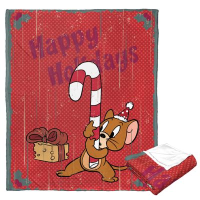Northwest Tom & Jerry Silk Touch Throw Blanket, 50" x 60", Happy Holidays