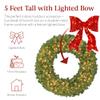 Best Choice Products 60in Large Artificial Pre-Lit Fir Christmas Wreath Holiday Accent Decoration for Door, Mantel w/Red Lighted Bow, 375 LED Lights, 930 PVC Tips, Power Plug-in view 3