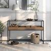 24/7 Shop at Home Farren Modern Rectangle Metal Tempered Glass Top 49 in. Console Table with 6-Compartment Wood Tray for Living, Hallway, Bedroom, Dressing Room, Brown and Matte Black view 4