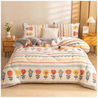ZTGL Autumn and Winter Double Sided Velvet Duvet, Soft Warm Comforter Core, Thick and Warm Luxury Flannel Blanket, Fluffy Lamb Fleece Quilt,Flower e,180x220cm(3.5kg)