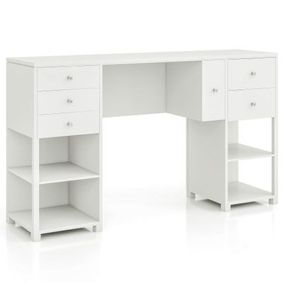 24/7 Shop at Home Ophelia Modern Wood 6 Drawers Makeup Vanity Table with 4 Open Shelves for Bedroom, Dressing Room, Bathroom, Guest Room, White
