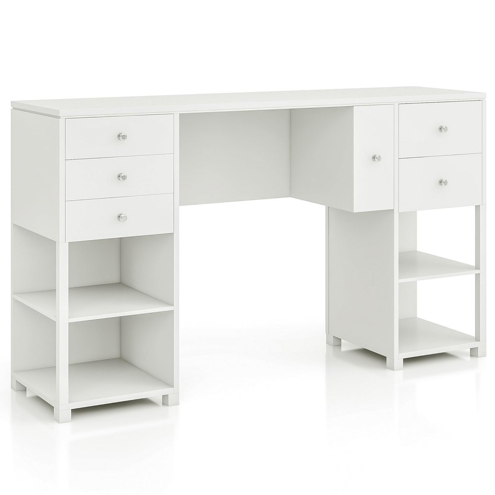 24/7 Shop at Home Ophelia Modern Wood 6 Drawers Makeup Vanity Table with 4 Open Shelves for Bedroom, Dressing Room, Bathroom, Guest Room, White
