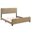 24/7 Shop at Home Keanu Transitional Button Tufted Fabric Upholstered Bed with Nailhead Trim for Bedroom, Guest Room Bed, King, Brown view 1