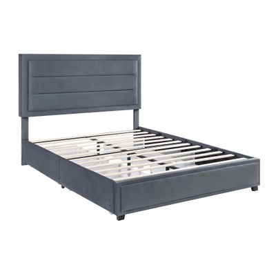 24/7 Shop at Home Leif Transitional Fabric Upholstered Platform Bed with Storage for Bedroom, Guest Room Bed, Full, Gray