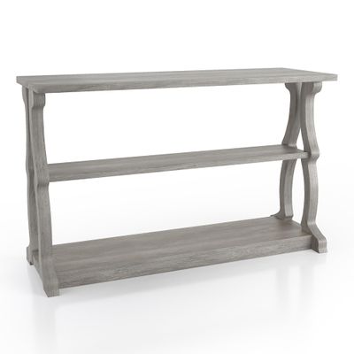 24/7 Shop at Home Ruff Farmhouse Storage 48 in. Wood Console Table with 2 Open Shelves for Living Room, Hallway, Bedroom, Dressing Room, Vintage Gray Oak