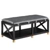 24/7 Shop at Home Galadriel Farmhouse Wood Storage Bench with Removable Cushion for Entryway, Bedroom, Living Room, Dining Room, Home Office, Pewter Gray and Black view 1