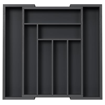 Pipishell Bamboo Expandable Drawer Organizer for Utensils Holder, Adjustable Cutlery Tray, Wood Drawer Dividers Organizer for Silverware, Flatware, Knives in Kitchen, Bedroom, Living Room(M-Black)