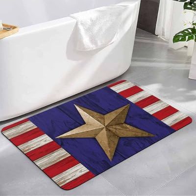 4th of July Diatomite Bath Mat for Bathroom, Super Absorbent Floor Mat Washable Quick Drying Diatomaceous Mat for Bathroom Shower Sink Runner Rugs 20x32 American Star Red Striped Wood Independence Day
