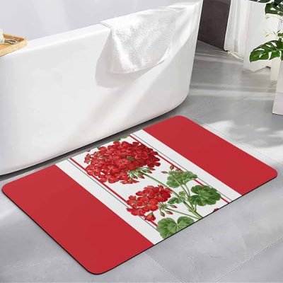 Red Flower Diatomite Bath Mat for Bathroom, Super Absorbent Floor Mat Washable Quick Drying Diatomaceous Mat for Bathroom Shower Sink Floor Runner Rugs 16x24 Spring Floral Summer Botanical Res Striped