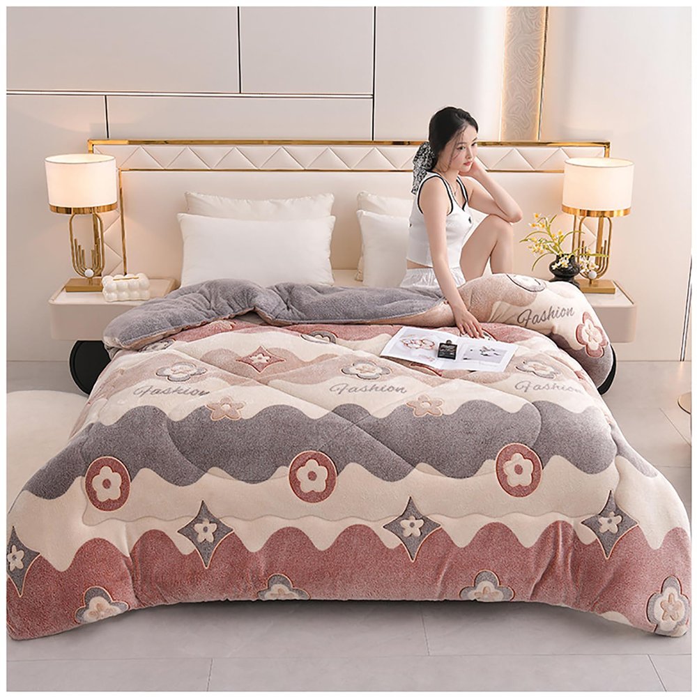 ZTGL Thickened Super Soft Luxury Flannel Blanket, Autumn and Winter Warm Comforter Core, Plush Fluffy Duvet, Double Sided Velvet Lamb Fleece Quilt, Queen Duvet,Flower k,200x230cm(5kg)