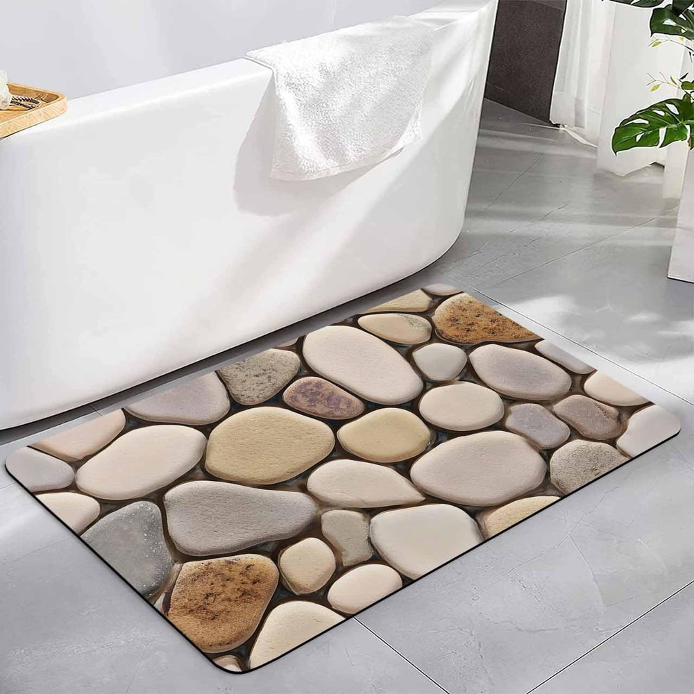 Brown Beige Diatomite Bath Mat for Bathroom, Super Absorbent Floor Mat Washable Quick Drying Diatomaceous Mat for Bathroom Shower Sink Floor Runner Rugs 16x24 Nature Stone Abstract Art Aesthetics