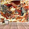 Aidatain Japanese Dragon Tiger Fighting Wall Tapestry Fantasy Mythology Animal Theme Art Wall Hanging Tapestry Flannel Fabric 100" L x 90" W for Living Room Bedroom Dorm GTZYAT418 view 1