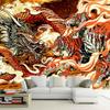 Aidatain Japanese Dragon Tiger Fighting Wall Tapestry Fantasy Mythology Animal Theme Art Wall Hanging Tapestry Flannel Fabric 100" L x 90" W for Living Room Bedroom Dorm GTZYAT418 view 2