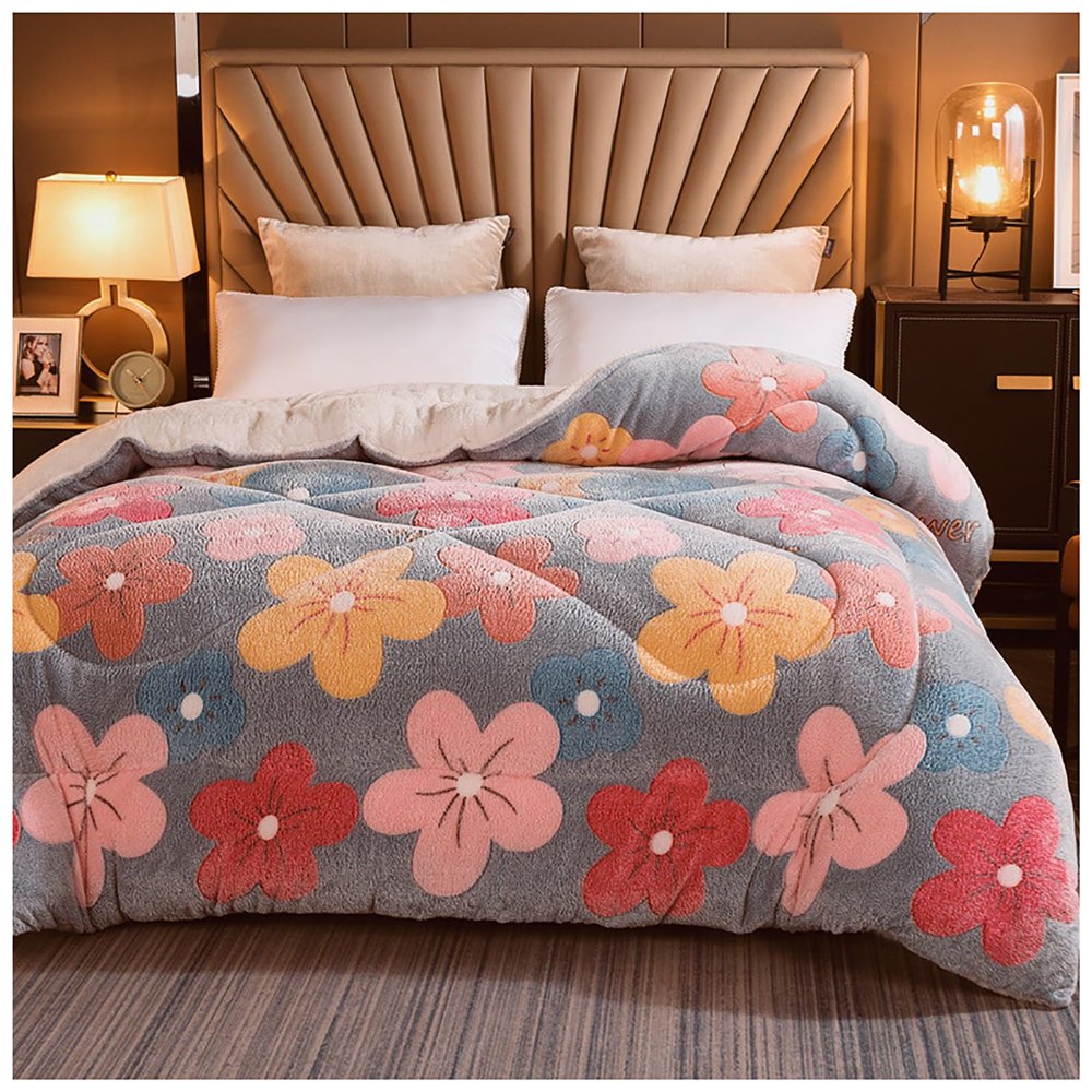 ZTGL Thickened Super Soft Luxury Flannel Blanket, Autumn and Winter Warm Comforter Core, Plush Fluffy Duvet, Double Sided Velvet Lamb Fleece Quilt, Queen Duvet,Flower m,200x230cm(4kg)