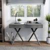 24/7 Shop at Home Idris Mid-Century Modern Wood 2 Drawers Writing Desk with USB Port, Power Outlet for Workstation, Home Office, Study Room, Gray view 4
