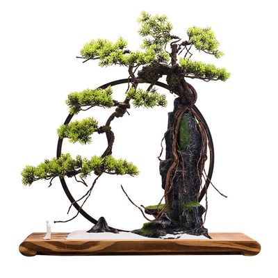 FEELIN Artificial Bonsai Tree Artificial Bonsai Tree Fake Bonzai Tree Artificial Zen Decor Landscape Artificial Green Plants for Home Office Decoration Desktop Display Fake Plant Greenery Decor