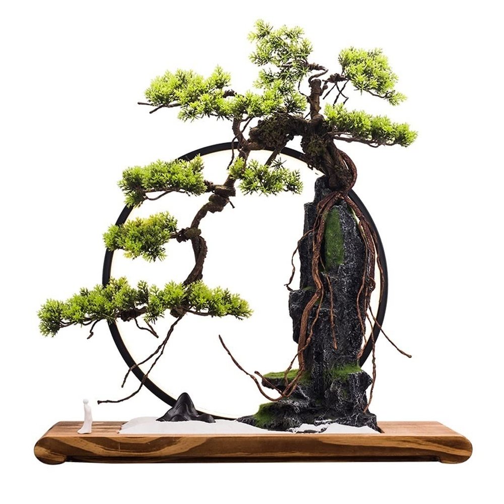 FEELIN Artificial Bonsai Tree Artificial Bonsai Tree Fake Bonzai Tree Artificial Zen Decor Landscape Artificial Green Plants for Home Office Decoration Desktop Display Fake Plant Greenery Decor