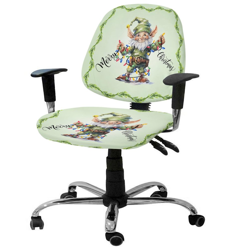 EwdeWwo Merry Christmas Office Chair Cover, Funny Green Elf Xmas Universal Rotating Chair Slipcover Protective & Stretchable Chair Seat Cover for Desk Computer Chair