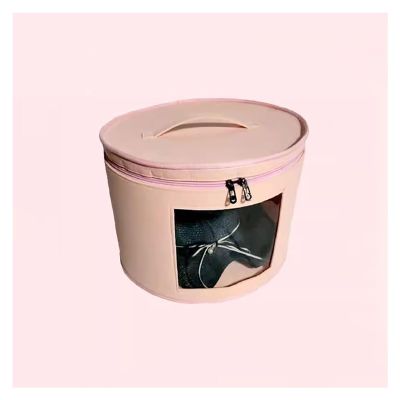 Foldable Sturdy Felt Hat Boxes, Hat Storage Box for Women & Men,Round Hat Organizer for Travel, Stuffed Animal Toy Storage Bin Bag (Color : Pink, Size : 43x50cm)