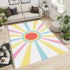Boho Rainbow Sun Area Rugs, Mid Century Retro Geometry Rays Indoor Carpet, Decorative Carpet Non-Slip Large Area Easy to Clean, Suitable for Kids Boys Girls Living Room Bedroom Game Room 5ftx7ft view 1