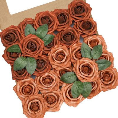 YEEFLORA Artificial Flowers, 100pcs Artificial Rose for DIY Wedding Bouquets Centerpieces Arrangements, Shades of Terracotta Foam Roses with Stem for Bridal Shower Party Home Decorations