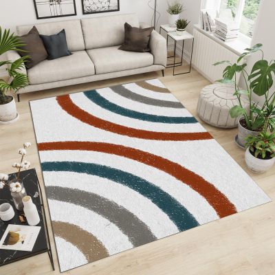 Nordic Boho Abstract Rainbow Area Rugs, Vintage Art Geometry Easy Clean Rug, Soft Non-Skid Carpet Throw Rug for Kids Teen Girls Boys Bedroom, Living Room Bathroom,Classroom Office 5ftx8ft