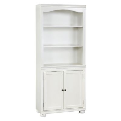 24/7 Shop at Home Xanthe Transitional Wood 5 Shelves Bookcase with 2 Cabinet Doors for Living Room, Home Office, Bedroom, Luminous White