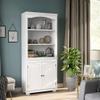 24/7 Shop at Home Xanthe Transitional Wood 5 Shelves Bookcase with 2 Cabinet Doors for Living Room, Home Office, Bedroom, Luminous White view 2