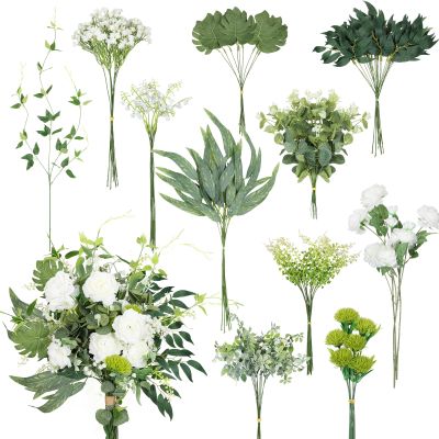 Cindeer 125 Pcs Artificial Greenery Stems Box Set with 11 Kinds Faux Greenery Stems Fake Eucalyptus for DIY Bridal Bouquets Arrangement Wedding Home