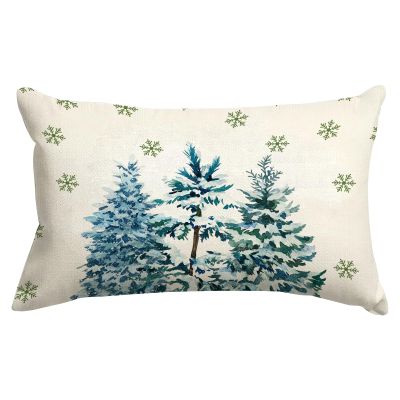 SPXUBZ Blue Christmas Tree Snowflake Throw Pillow Cover Merry Christmas Linen Pillowcase Winter Festival Home Decor Indoor Pillowcase Cushion Cover 20x30 Inch(Two Sides Print)