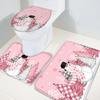 Wotrend Christmas 3 Piece Bath Rugs Set Pink Snowman Xmas Tree Snowflake Winter Non-Slip Bathroom Mats Absorbent Contour Soft Mat Toilet Lid Cover Bathroom Decor Set- 20"x32"+16"x18"+16"x20" view 1
