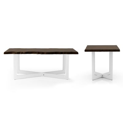 24/7 Shop at Home Kennywood Modern Wood 2-Piece Coffee Table Set with Criss-Cross Iron Base for Living Room, Bedroom, Home Office, Oak Brown and White