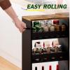 TEAMIX 4 Tier Slim Storage Cart with Handle, Slide Out Storage Rolling Utility Cart Mobile Shelving Unit Organizer Trolley for Small Spaces Kitchen Laundry Narrow Places (Black+Brown, 7-7/8'' W) view 3