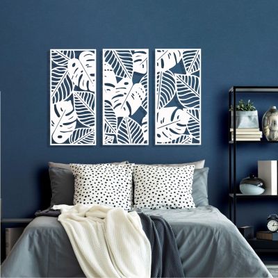 3 Pcs Large Leaves Metal Wall Art, Tropical Palm Leaf Wall Decor, Boho Metal Leaves Wall Art Decor, Hanging Tropical Wall Decor for Living Room Bedroom Outdoor (41x20 inches / 104.5x50x3 PCS, White)