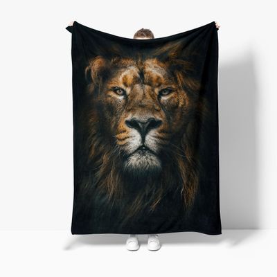ARTXZDZ Lion Throw Blanket | Animal Fleece Blanket | Comfort Soft Warm Cover Blanket | Black Throw Blanket for Sofa Bed | 50 x 60 inches
