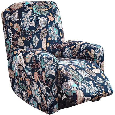 Recliner Chair Cover Printed Sofa Cover 4-Pieces Stretch Recliner Chair Slipcovers Lazy Boy Chair Covers with Side Pocket Non Slip Reclining Slipcovers Furniture Protector for Living Room (Colour 42)