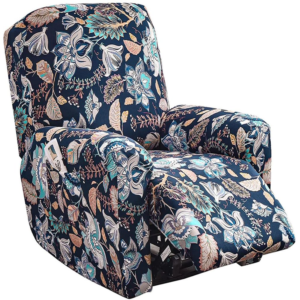 Recliner Chair Cover Printed Sofa Cover 4-Pieces Stretch Recliner Chair Slipcovers Lazy Boy Chair Covers with Side Pocket Non Slip Reclining Slipcovers Furniture Protector for Living Room (Colour 42)
