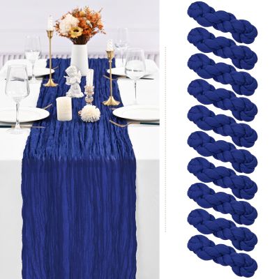 10 Pack Royal Blue Cheesecloth Table Runner Gauze Table Runner 10FT Long Semi-Sheer Table Runner Boho or Rustic Wedding Table Decor for Wedding Decor Arch Draping Bridal Shower Holiday Party