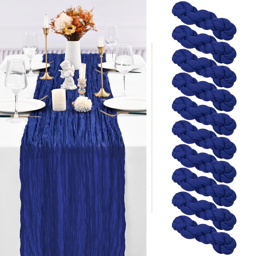 10 Pack Royal Blue Cheesecloth Table Runner Gauze Table Runner 10FT Long Semi-Sheer Table Runner Boho or Rustic Wedding Table Decor for Wedding Decor Arch Draping Bridal Shower Holiday Party