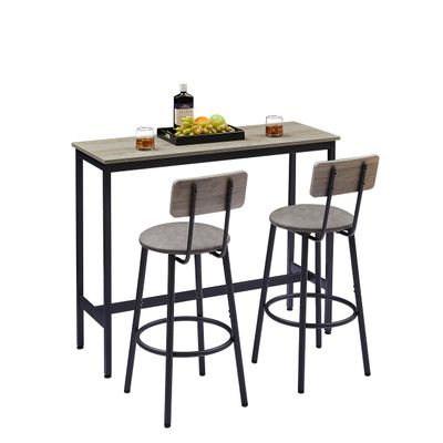 CEMKAR Bar Table and Chairs Set of 2, Small Bar Bistro Table and Upholstered Stool with Backrest 3 Pieces, Kitchen Dining Counter High Dining Table Set (Grey)