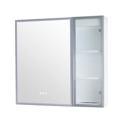 WELLFOR 30 X 28 Inch LED Lighted Bathroom Medicine Cabinet with Mirror, Bathroom Vanity Mirror Cabinet with Dimmable Lights and Defogger, 3 Solid Wood Shelves, Ample Storage Space, Quiet Closing Door
