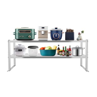 BANLICALI 2-Tier Overshelf, Stainless Steel Kitchen Island Organizer Rack, Floor Standing Storage Shelves Prep & Work Table for Kitchen Silver Each Tier Load 20kg/ 44.09lbs (12x59 Inch)