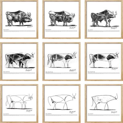 SIGNWIN Poster Set Pablo Picasso Geometric Bull Drawings Nature Animals Illustrations for Living Room, Bedroom, Office - 8"x10"x 9